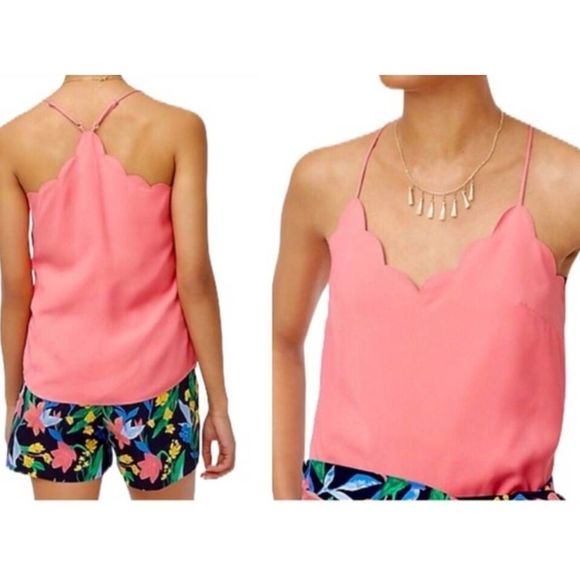 J. Crew Tops - J. Crew Scalloped Barbie Pink Racerback Camosile Size 4